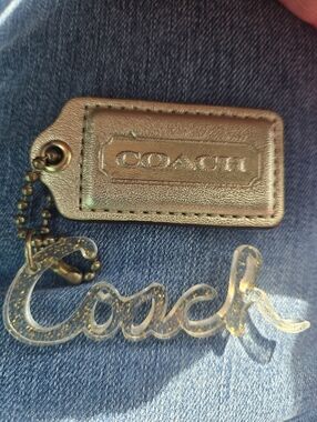 Coach Poppy Metallic Gold Leather Tag with Gold Glitter Script Charm